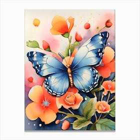 Butterfly on Flowers Painting Canvas Print