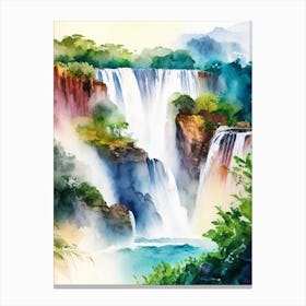 Iguazu Falls Of The South, Argentina Water Colour  (1) Canvas Print