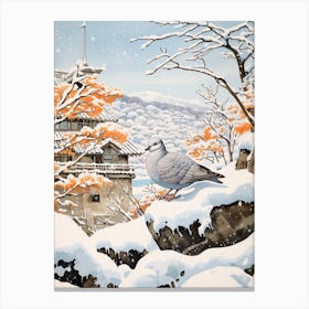 Winter Bird Painting Pigeon 4 Canvas Print