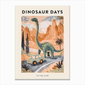 Dinosaur & The Car Poster Canvas Print