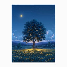 Lone Tree At Night Canvas Print