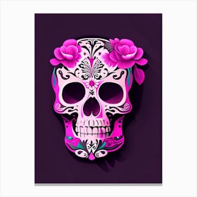 Skull With Floral Patterns Pink 1 Mexican Canvas Print