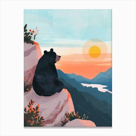 American Black Bear Looking At A Sunset From A Mountain Storybook Illustration 1 Canvas Print