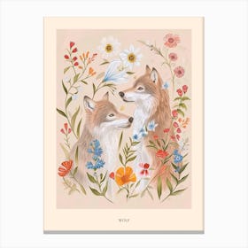 Folksy Floral Animal Drawing Wolf 3 Poster Canvas Print