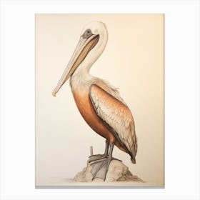 Vintage Bird Drawing Brown Pelican 3 Canvas Print