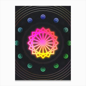 Neon Geometric Glyph in Pink and Yellow Circle Array on Black n.0007 Canvas Print