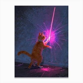 Cat Playing With Light Saber Canvas Print