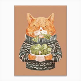 Cute Orange Eating Salad Folk Illustration 2 Canvas Print