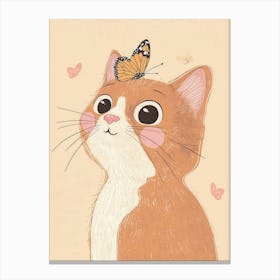 Cute Cat With Butterfly, Nursery Wall Art for Kids Canvas Print