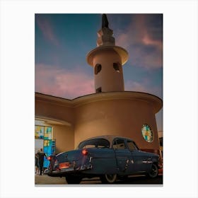 Classic Car In Front Of A Church Canvas Print