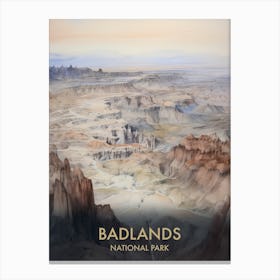 Badlands National Park Watercolour Vintage Travel Poster 1 Canvas Print