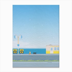 Minimal art illustration View of the train street on the beach Canvas Print