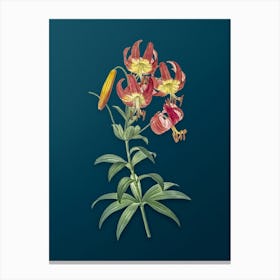 Vintage Turban Lily Botanical Art on Teal Blue n.0833 Canvas Print