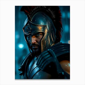 Spartan In Rain Portrait - Diverse Art Illustration 50 Canvas Print