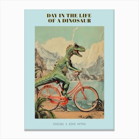 Dinosaur Riding A Bike Retro Collage Poster Canvas Print