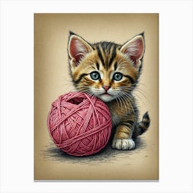 Kitten With A Ball Of Yarn Canvas Print