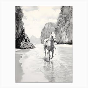 A Horse Oil Painting In Maya Bay, Thailand, Portrait 4 Canvas Print