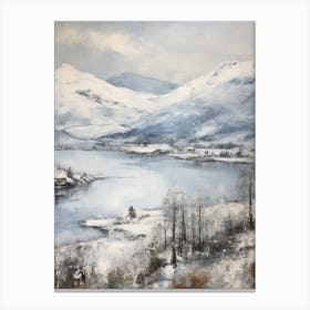 Vintage Winter Painting Lake District United Kingdom 3 Canvas Print