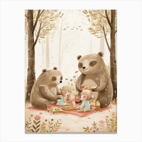 Sloth Bear Family Picnicking In The Woods Storybook Illustration 4 Canvas Print