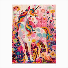 Floral Folky Unicorn Portrait Fauvism Inspired 3 Canvas Print