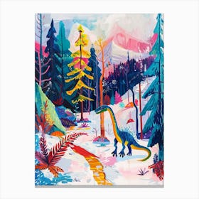 Colourful Dinosaur In A Snowy Landscape 2 Canvas Print