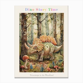 Triceratops In The Woodland Storybook Painting 1 Poster Canvas Print