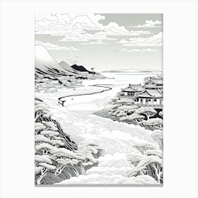 Ishigaki Island In Okinawa, Ukiyo E Black And White Line Art Drawing 1 Canvas Print