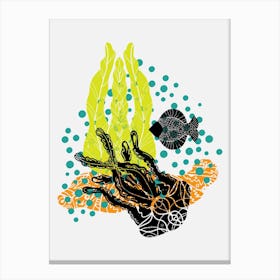 Sea jellyfish in the style of black graphics and colored spots Canvas Print