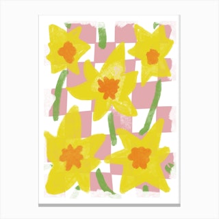 Daffodils Pink Check Canvas Print