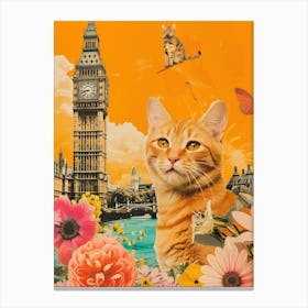 London   Floral Retro Collage Style Canvas Print