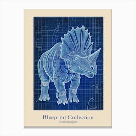 Protoceratops Dinosaur Blue Print Style Poster Canvas Print