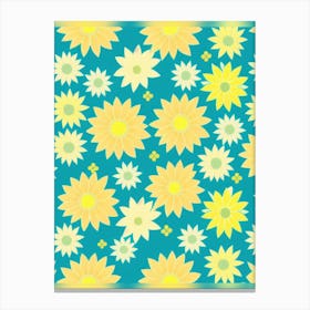 Sunflowers On A Blue Background Canvas Print