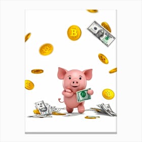 Baby Pig As A Corporate Mascot Clutching A Billfold Playing Cards Scattered Nearby Depicting Variou (3) Canvas Print