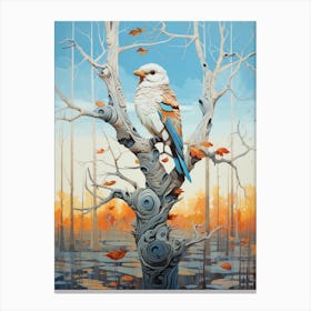 Bird perched on a birch tree Canvas Print