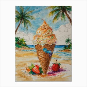 Ice Cream Cone On The Beach 6 Canvas Print