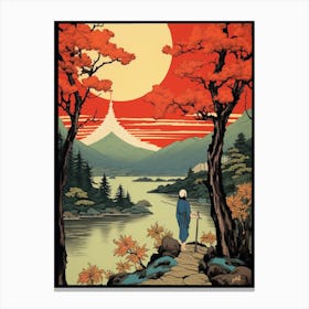 Lake Ashi, Japan Vintage Travel Art 1 Canvas Print