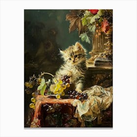 Rococo Painting Inspired Paintng Of A Kitten With Fruit 1 Canvas Print