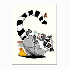 Ring Tailed Lemur Cleaning Teeth Canvas Print