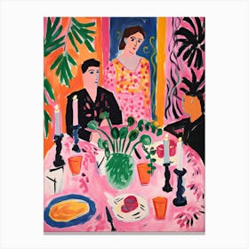 Christmas Dinner Party Friends Painting In The Style Of Matisse Holidays Canvas Print