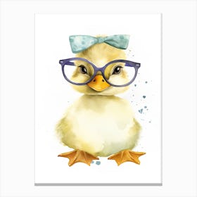 Smart Duckling Wearing Glasses Watercolour Illustration 2 Canvas Print