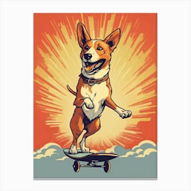 Basenji Dog Skateboarding Illustration 4 Canvas Print