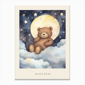 Baby Brown Bear Sleeping In The Clouds Nursery Poster Canvas Print