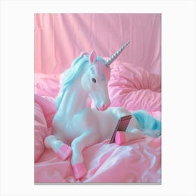 Toy Unicorn On The Phone Canvas Print