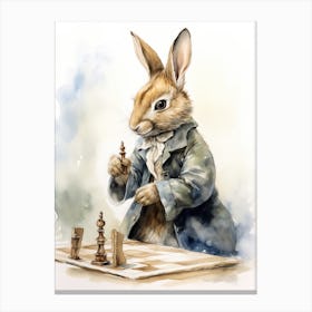 Bunny Playing Chess Rabbit Prints Watercolour 2 Canvas Print