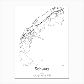 Schwaz,Austria Minimalist Map Canvas Print