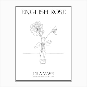 English Rose In A Vase Line Drawing 3 Poster Canvas Print