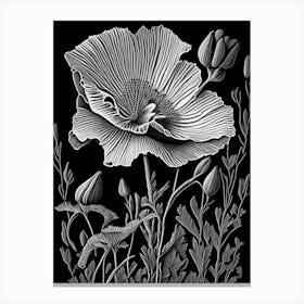 California Poppy Wildflower Linocut Canvas Print
