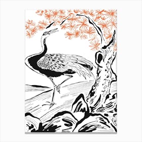 Crane In Cherry Blossoms Canvas Print