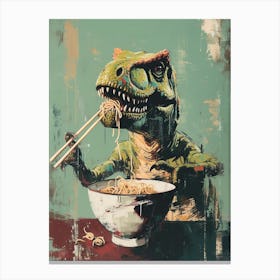 T Rex Eating Ramen Pastel Teal Canvas Print