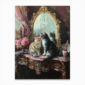 Kittens Sat On A Vanity Table Rococo Painting Inspired 1 Canvas Print
